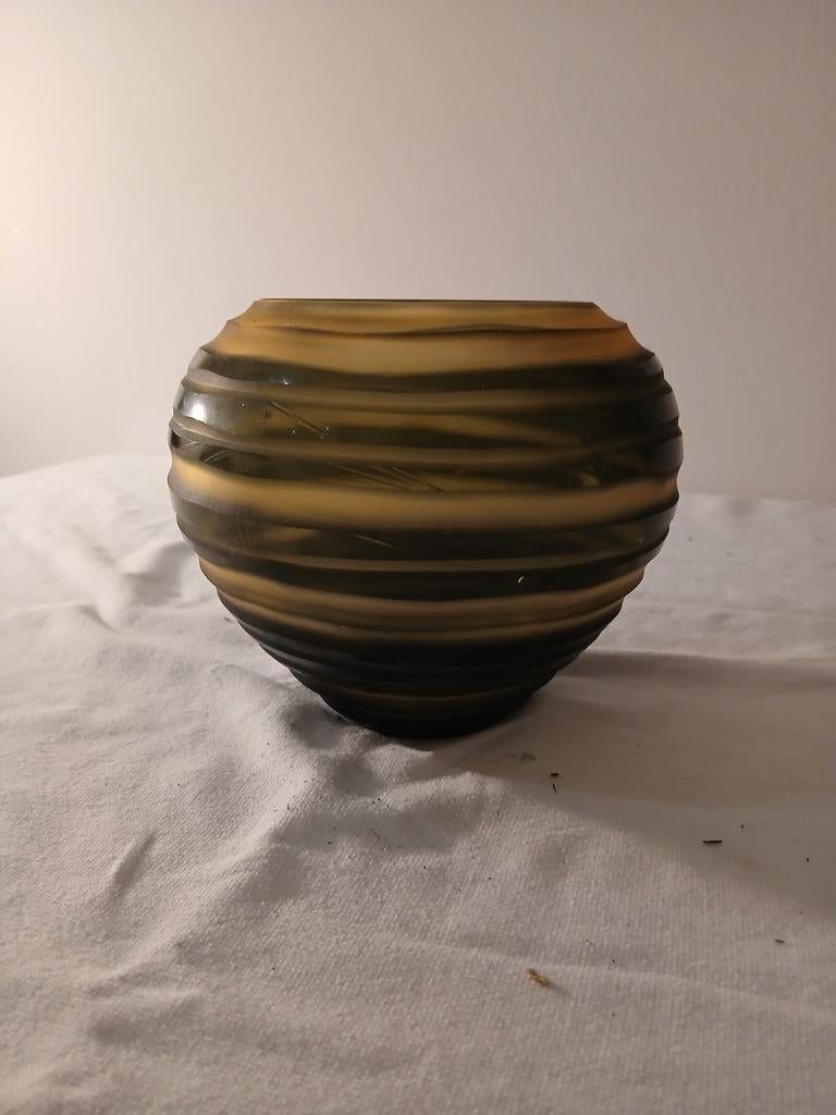Glazen Golf Vaas - Rookglas, Antiek en Kunst, Ophalen of Verzenden