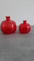 Granaatappel vazen glazen vaasjes rood glas rood doorzichtig, Huis en Inrichting, Woonaccessoires | Vazen, Minder dan 50 cm, Glas