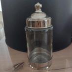 Glazen pot met zilverkleurig deksel, Huis en Inrichting, Woonaccessoires | Overige, Ophalen of Verzenden, Zo goed als nieuw