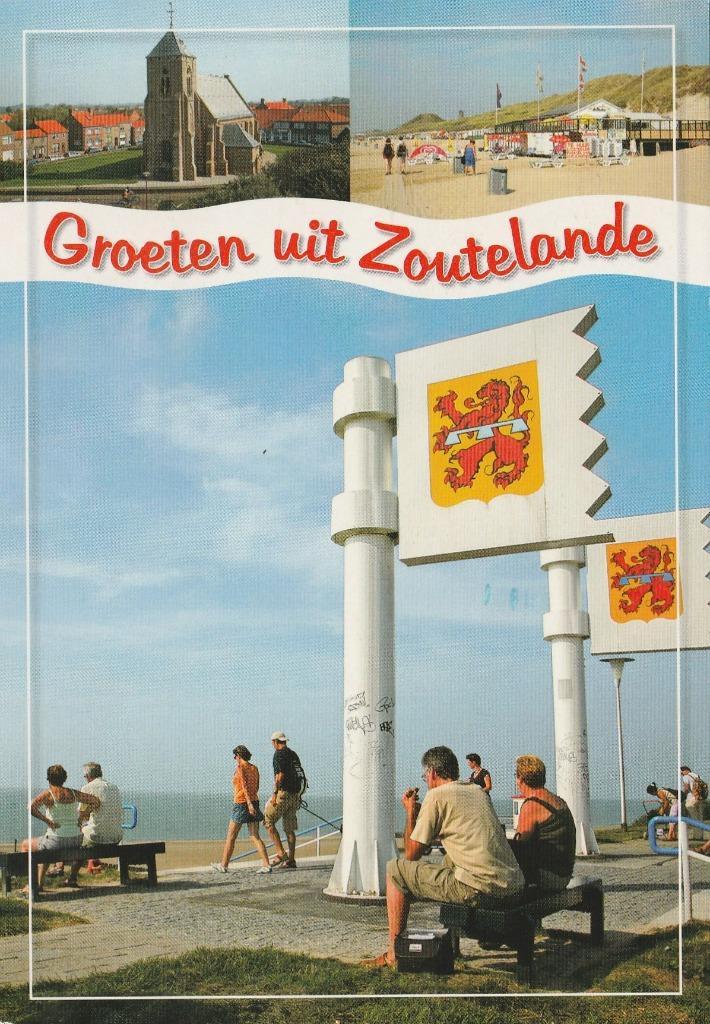 ZOUTELANDE Kerk Strand  Vlaggen Groeten, Verzamelen, Ansichtkaarten | Nederland, Gelopen, Zeeland, 1980 tot heden, Verzenden