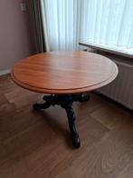 Vintage ronde tafel - Houten blad, zwarte voet, Ophalen, Gebruikt, 50 tot 75 cm, Vintage