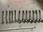 Antieke 7 verzilverde Apostel lepeltjes en 5 vorkjes, Antiek en Kunst, Antiek | Bestek, Ophalen of Verzenden