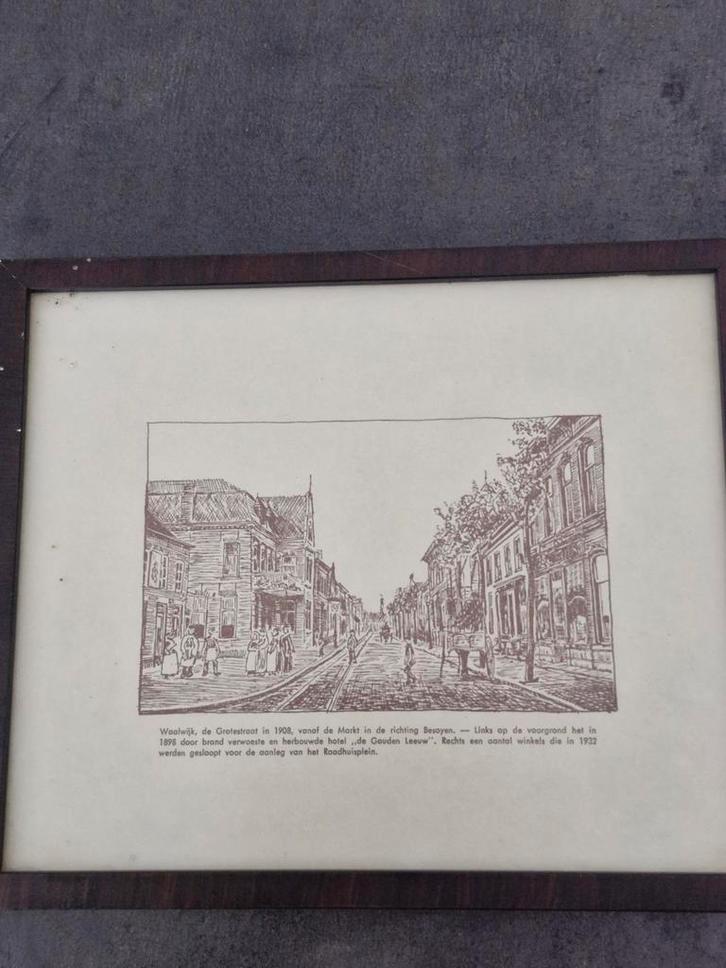 Waalwijk Grotestraat 1908 - Ingelijste Prent, Antiek en Kunst, Kunst | Tekeningen en Foto's, Ophalen of Verzenden
