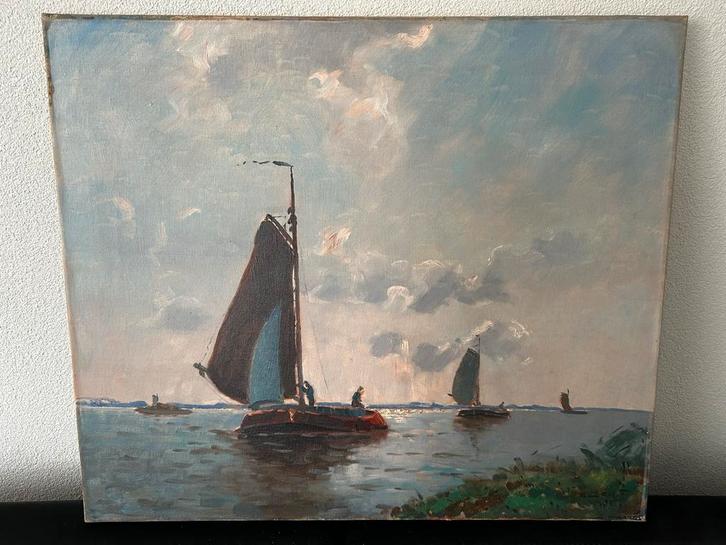 Schilderij van zeilboten op het water, Antiek en Kunst, Kunst | Schilderijen | Klassiek, Ophalen of Verzenden