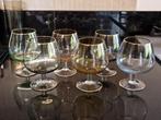 Vintage 6 Cognac glazen gekleurde bodem en goud biesje, Antiek en Kunst, Antiek | Glas en Kristal, Ophalen of Verzenden