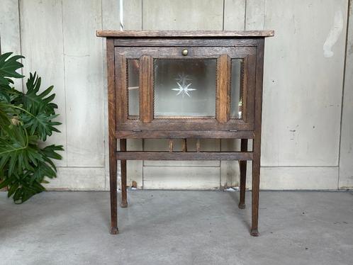 Antiek Houten Theekastje met Glaspanelen & Dienblad, Antiek en Kunst, Antiek | Meubels | Kasten, Ophalen