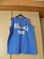 Goedkoop mouwloos blauw katoenen college print shirt 164/170, Gebruikt, Ophalen of Verzenden, Shirt of Longsleeve, Onbekend