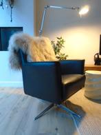 Eijerkamp zwarte leren draaifauteuil draaistoel chromen poot, Ophalen, Minder dan 75 cm, Zo goed als nieuw, Leer