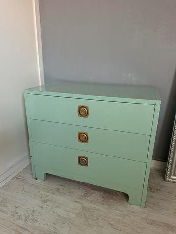 Houten kastje turquoise met lades