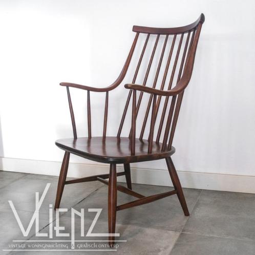 Vintage hout Lena Larsson spijlenstoel stoel fauteuil Nesto, Huis en Inrichting, Fauteuils, Gebruikt, Hout, Ophalen