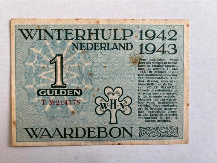 Winterhulp zeldzame gulden 1942/43, Postzegels en Munten, Bankbiljetten | Nederland, Los biljet, 1 gulden, Ophalen of Verzenden