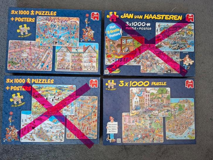 Jan van Haasteren 3x1000 stukjes, Hobby en Vrije tijd, Denksport en Puzzels, Zo goed als nieuw, 500 t/m 1500 stukjes, Ophalen of Verzenden