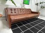 Scandinavische Mid-Century leren bank met palissander, Huis en Inrichting, Ophalen, Gebruikt, 75 tot 100 cm, Leer