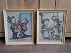 2 vintage schilderijtjes Jean Bukac 23,5 bij 28,5 cm, Huis en Inrichting, Ophalen of Verzenden, Minder dan 50 cm, Schilderij, Minder dan 50 cm