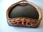 Houten Vintage dienblad ovaal met riet en kralen jaren 50, Ophalen of Verzenden