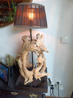 Stoere landelijke boomstronk lamp met mooie kap, Ophalen, Gebruikt, Minder dan 50 cm