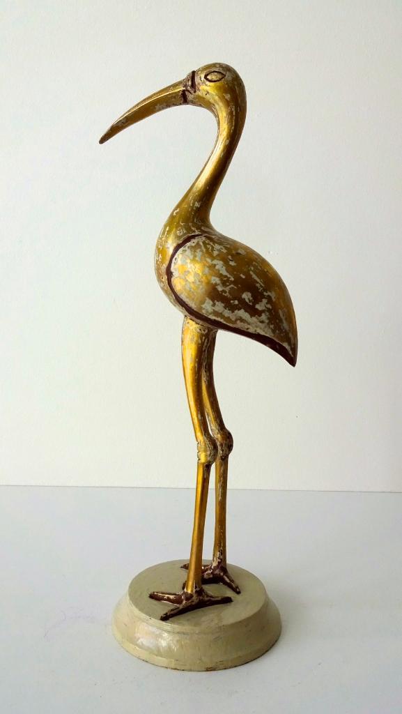 Brons/koper beeld van een staande vogel wit gevlekt 2796-b, Antiek en Kunst, Kunst | Designobjecten, Ophalen of Verzenden