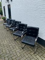Eetkamerstoel zwart leer buisframe 5x, Huis en Inrichting, Stoelen, Ophalen, Gebruikt, Zwart, Metaal