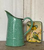 Emaille oude Franse waterkan licht groen, Ophalen of Verzenden