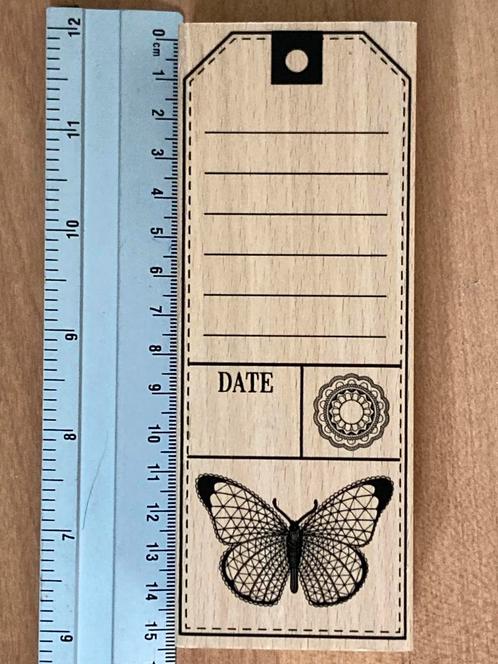 Florileges design stempel tag met vlinder, Hobby en Vrije tijd, Stempelen, Zo goed als nieuw, Ophalen of Verzenden