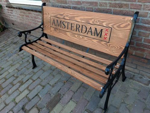 Uniek bankje Amsterdam 2x, Tuin en Terras, Tuinbanken, Nieuw, Hout, Ophalen