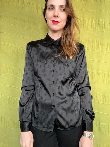 Vintage zwarte blouse - glimmend - patroon - 36/38 S/M beschikbaar voor biedingen