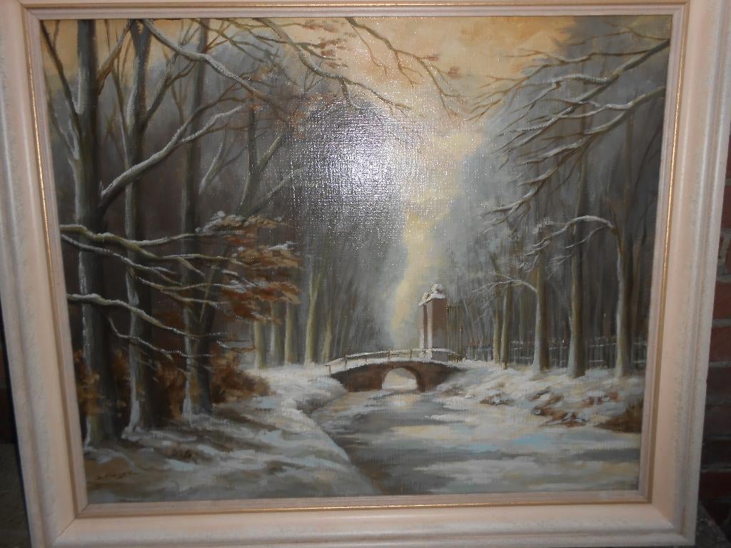 Olieverfschilderij incl. lijst winterlandschap Janny Meijer, Antiek en Kunst, Kunst | Schilderijen | Klassiek, Ophalen
