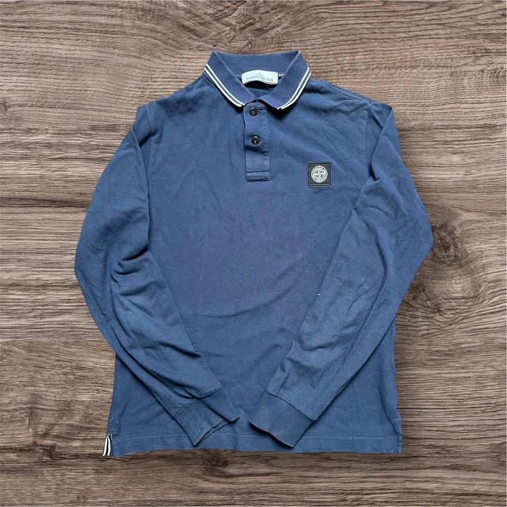 Stone island 2020 blue cotton langemouwen polo medium, Kleding | Heren, Polo's, Zo goed als nieuw, Maat 48/50 (M), Blauw, Ophalen of Verzenden