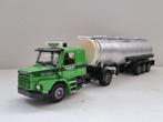 Tekno Scania 142 torpedo met tank trailer, Hobby en Vrije tijd, Ophalen of Verzenden, Zo goed als nieuw, Bus of Vrachtwagen, Tekno