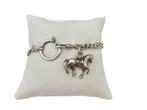 Zilveren armband van horlogeketting met paard bedel. L 20 cm, Verzenden, Zilver, Armband