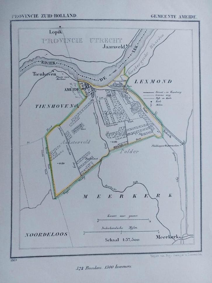AG8 / Litho van J. Kuyper uit 1869 van Ameide ZH, Antiek en Kunst, Kunst | Litho's en Zeefdrukken, Ophalen of Verzenden