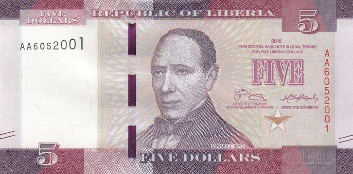 Liberia bankbiljet 5 Dollars 2016, Pick 31a in UNC kwaliteit, Postzegels en Munten, Bankbiljetten | Afrika, Los biljet, Overige landen