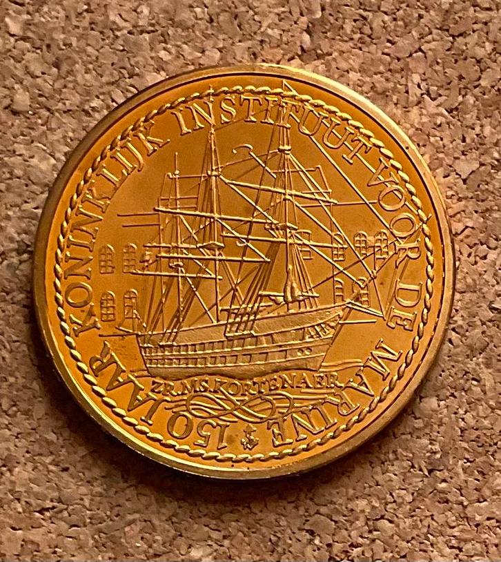 Penning Nederland 1 Saluut 1979 150e Verj. Kon. Inst. Marine, Postzegels en Munten, Penningen en Medailles, Overige materialen
