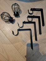 IKEA Gordijnroede met Bevestiging & Afsluitknoppen, Huis en Inrichting, Ophalen, Zwart, Zo goed als nieuw, 200 cm of meer