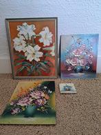 Brocante bloemenschilderijtjes, Minder dan 50 cm, Minder dan 50 cm, Schilderij, Gebruikt