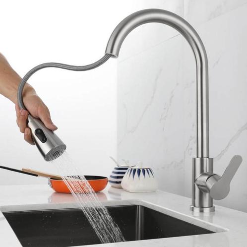 Keukenkraan RVS of Zwart Uittrekbaar Flexibel Spoelkraan, Huis en Inrichting, Keuken | Keukenelementen, Nieuw, Minder dan 100 cm