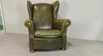 Vintage leren oorfauteuil, groen, Ophalen, Tweedehands, Tweedehands, 75 tot 100 cm