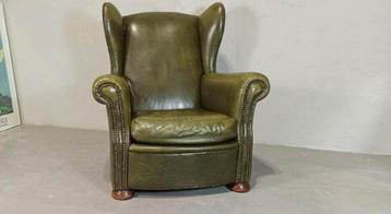 Vintage leren oorfauteuil, groen beschikbaar voor biedingen
