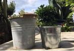 Brocante oude zinken ijzeren potten schalen vintage diverse, Tuin en Terras, Bloempotten, Gebruikt, Rond, Minder dan 40 cm, Metaal