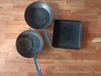 Gietijzeren pannen set: 2 koekenpannen + grillpan, Ophalen of Verzenden
