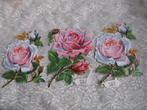 Set van 3 Grote Antieke Poesieplaatjes - Roze Rozen / FWKB, Verzenden