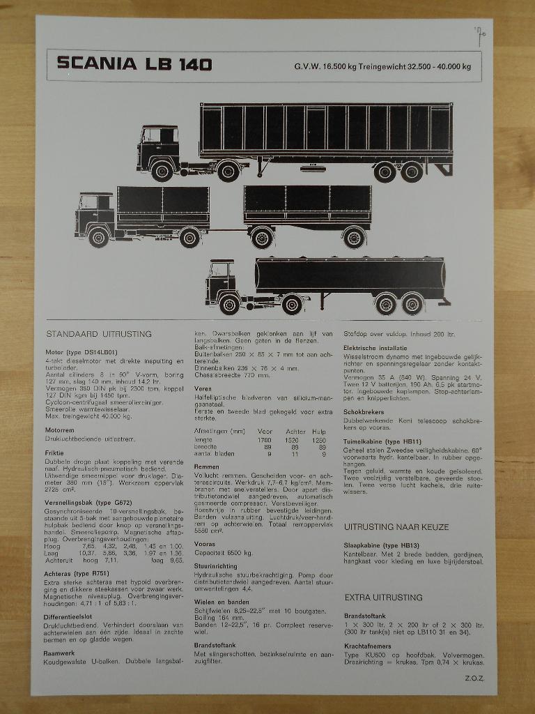 Scania LB 140 Technische Specificatie Brochure 1970 V8 LB140, Ophalen of Verzenden, Zo goed als nieuw, Overige merken, Scania