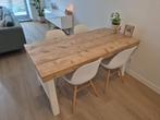 Steigerhouten eettafel L160xB78,5 met wit metalen onderstel, Huis en Inrichting, Tafels | Eettafels, Ophalen, Gebruikt, Overige materialen