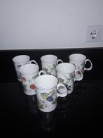 6 Engelse porseleinen mokken met fruitdecor, Verzenden, Zo goed als nieuw, Porselein, Kop en/of schotel