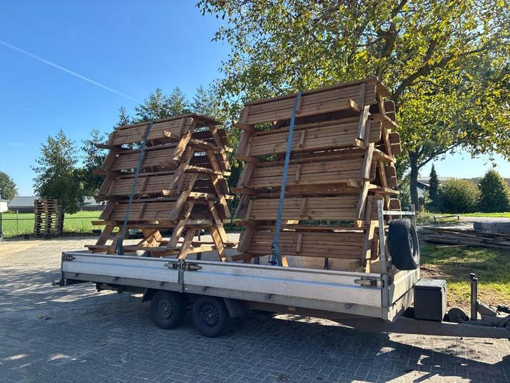 Partij Picknicktafels, Tuin en Terras, Picknicktafels, Zo goed als nieuw, Rechthoekig, Hout, Inklapbaar, Ophalen