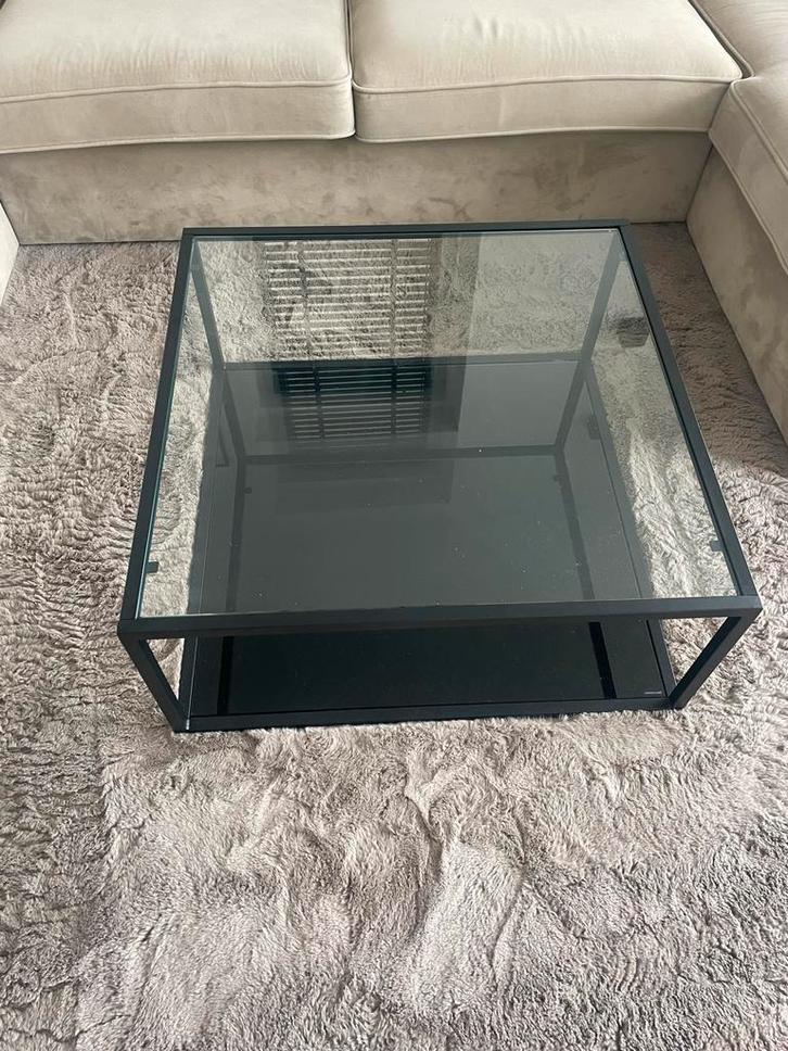 Moderne Salontafel zwart met Glas, Huis en Inrichting, Tafels | Salontafels, Zo goed als nieuw, Minder dan 50 cm, 50 tot 100 cm