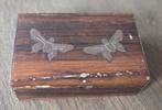 Vintage houten doos pillendoos met messing vlinders, Ophalen of Verzenden