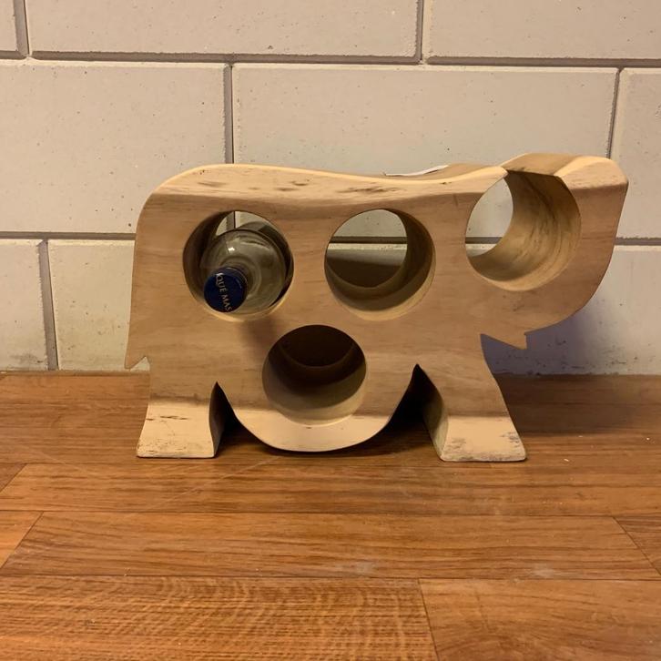 Wijnrek – Olifant - Suarhout – voor 4 flessen - TTM Wonen, Huis en Inrichting, Woonaccessoires | Wijnrekken, Nieuw, Minder dan 50 cm