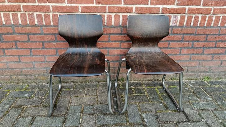 2 Vintage Flötotto Stoeltjes - Opknappers, Huis en Inrichting, Stoelen, Gebruikt, Twee, Hout, Metaal, Bruin, Ophalen of Verzenden