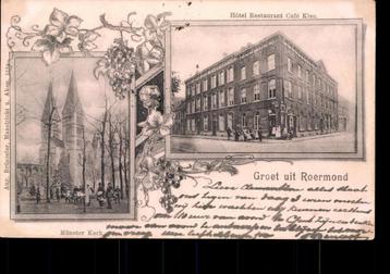 Roermond (L.), Groet uit met Hotel Café Kleu, volk, ca. 1900 beschikbaar voor biedingen